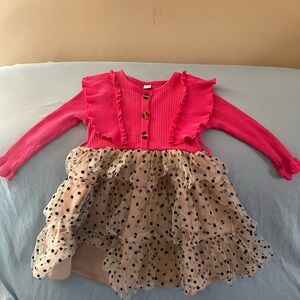 Pink Ruffled Dress with Polka Dot Skirt